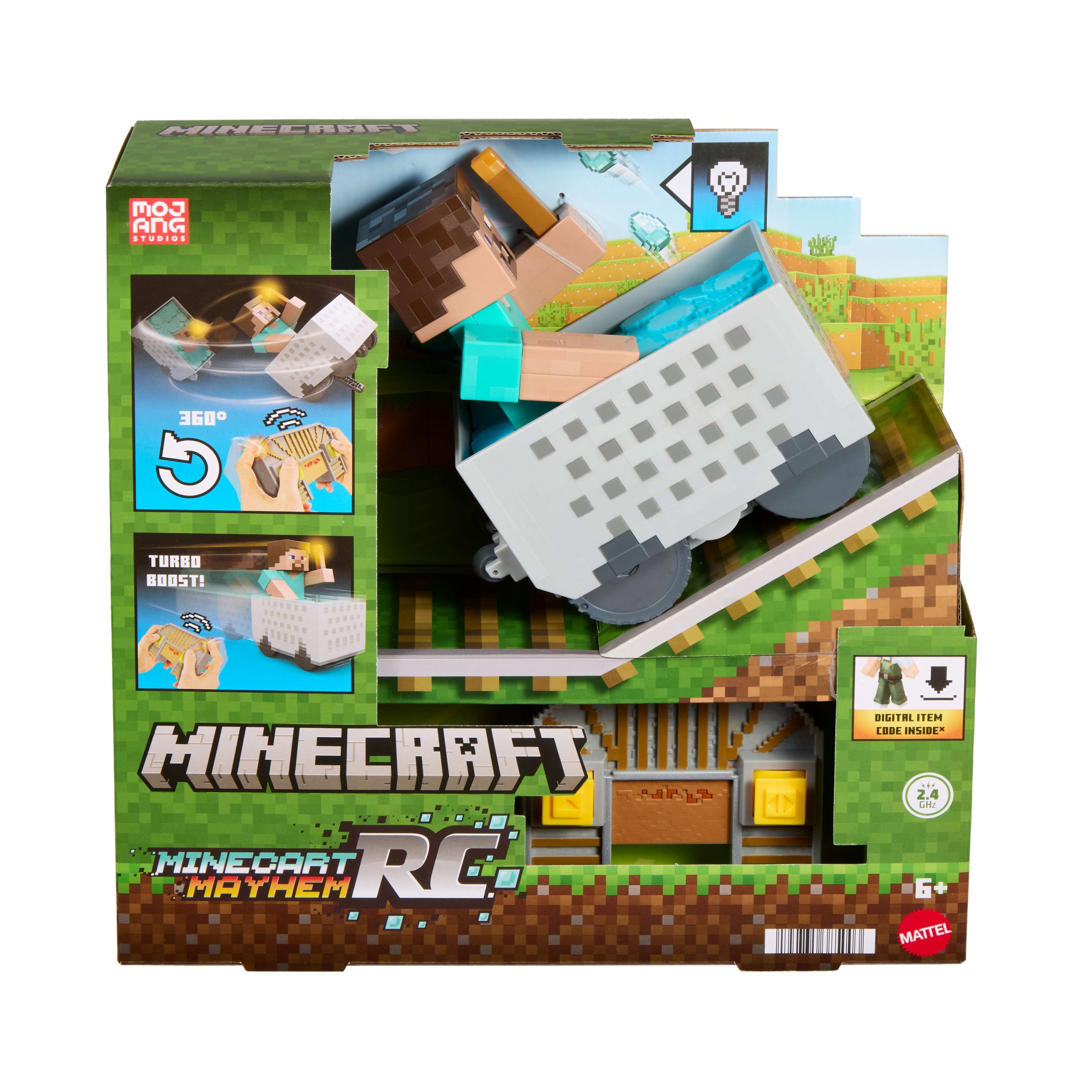 Minecraft Minecart RC & Steve. Wheelie Stunt & Turbo Boost. Lights & Digital Item Code - Image 6
