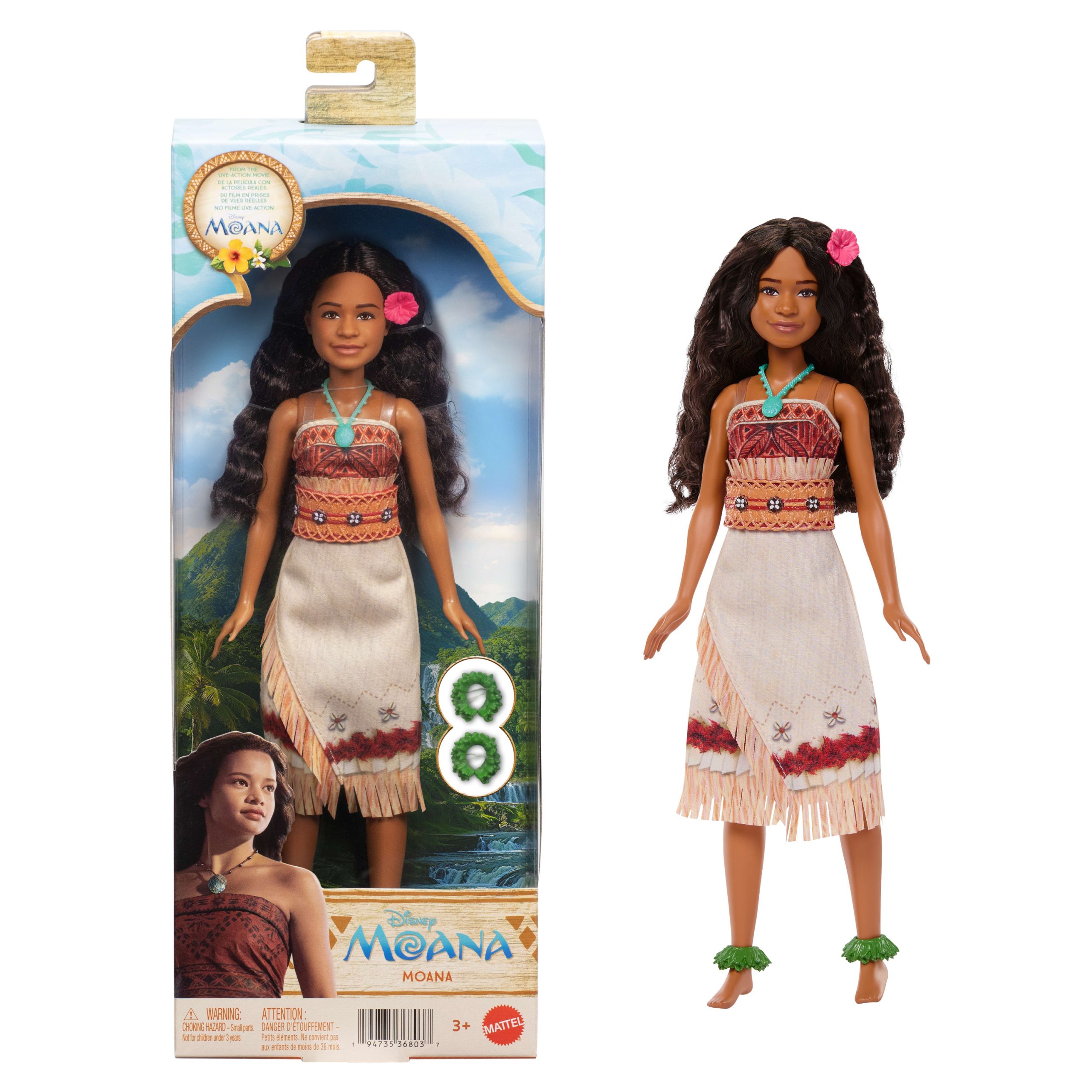 Poup??e de Moana Mattel Disney Avec V??tements Amovibles et 5 Accessoires. Inspir??e Par Le Film en Prises de Vues R??elles