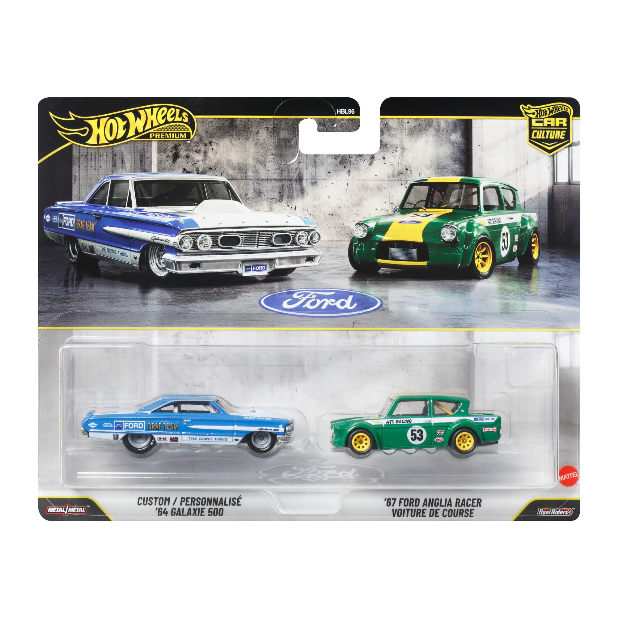 Hot Wheels Premium Car Culture 2-Pack Custom / Personnalis?? '64 Galaxie 500 &  '67 Ford Anglia Racer Voiture De Course