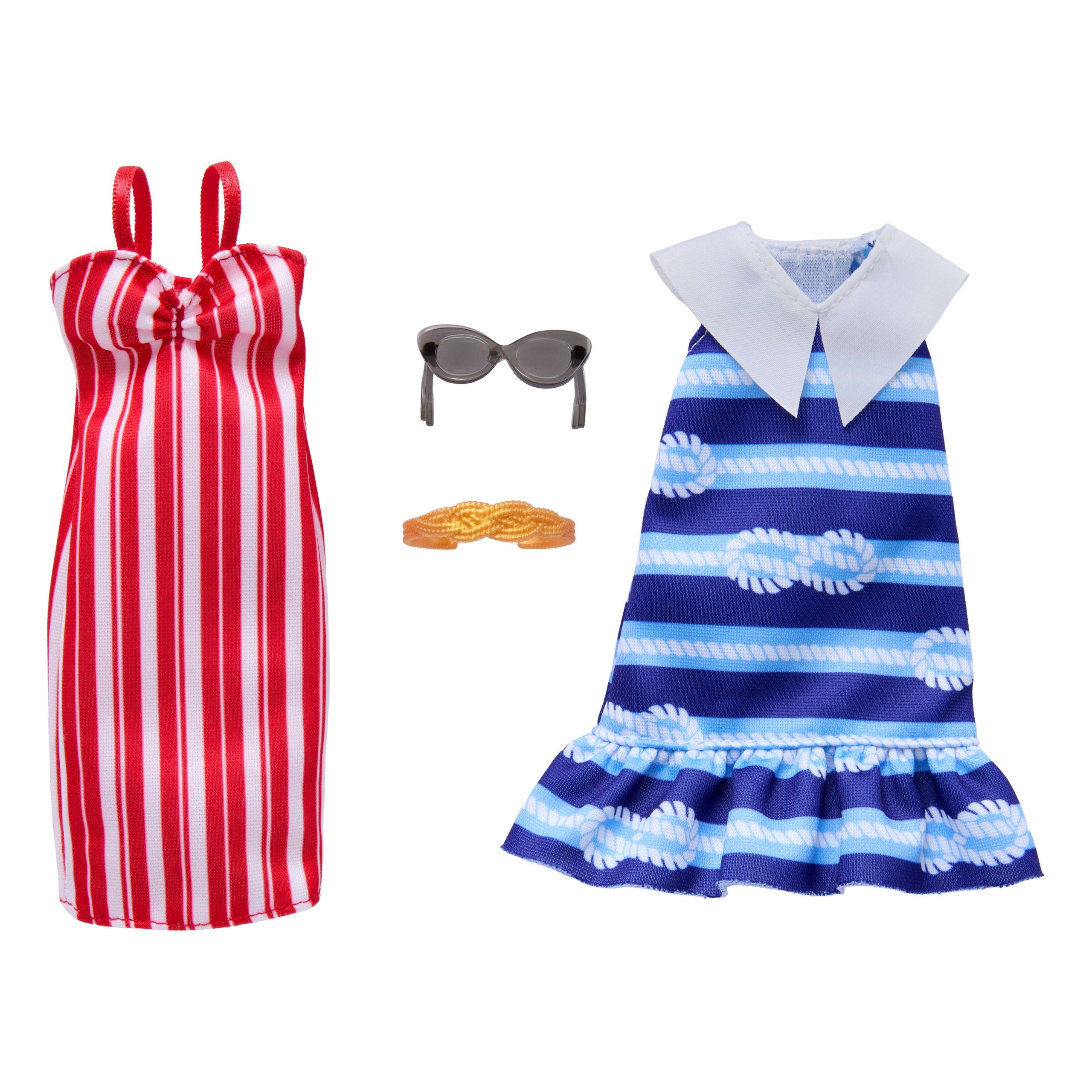 Barbie Fashions 2-Pack Clothing Set. 2 Outfits For Barbie Doll With 2 Dresses. And Accessories
