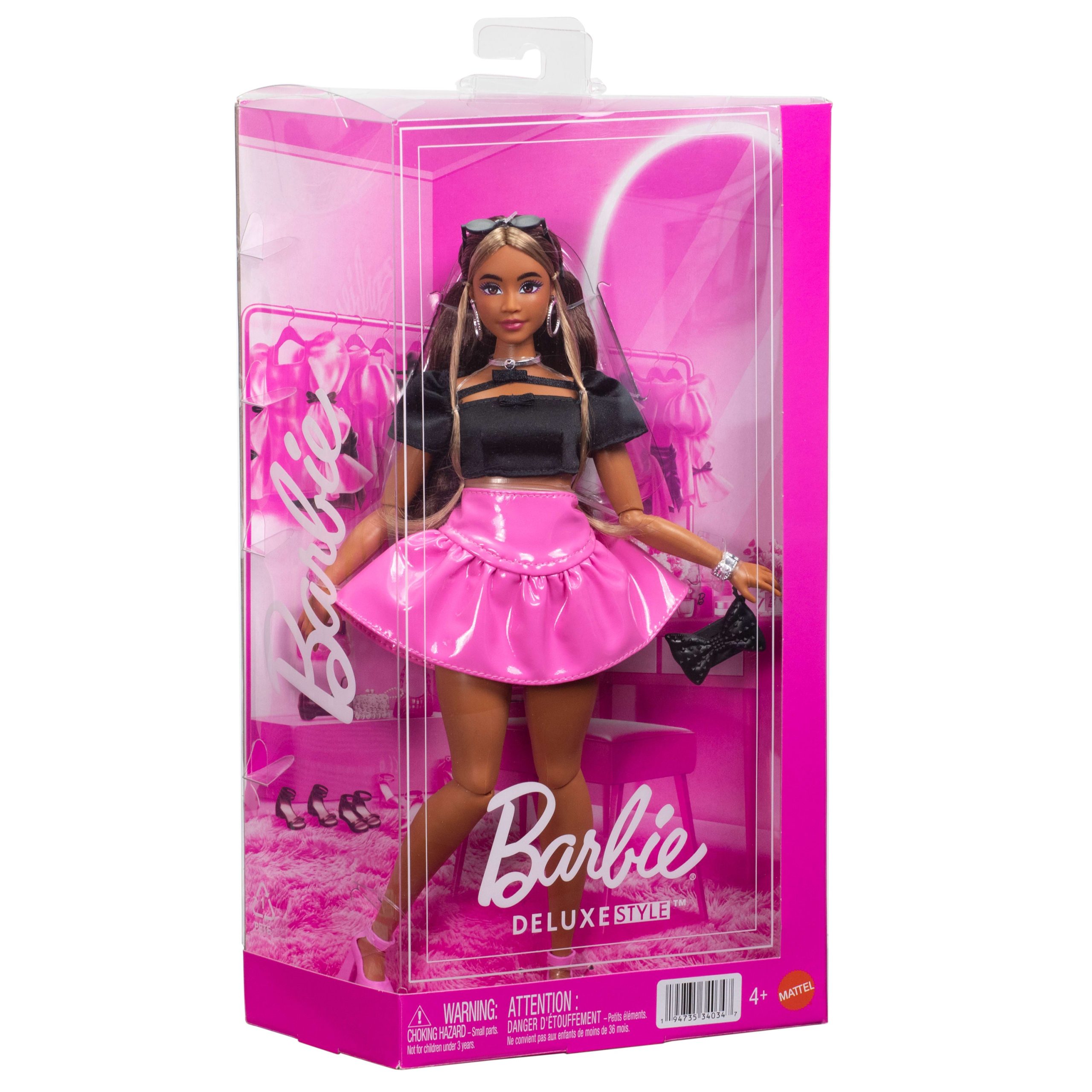 Barbie Deluxe Style Doll #16 in Glossy Pink Barbiecore Skirt With Black Top And Brown Hair - Image 6