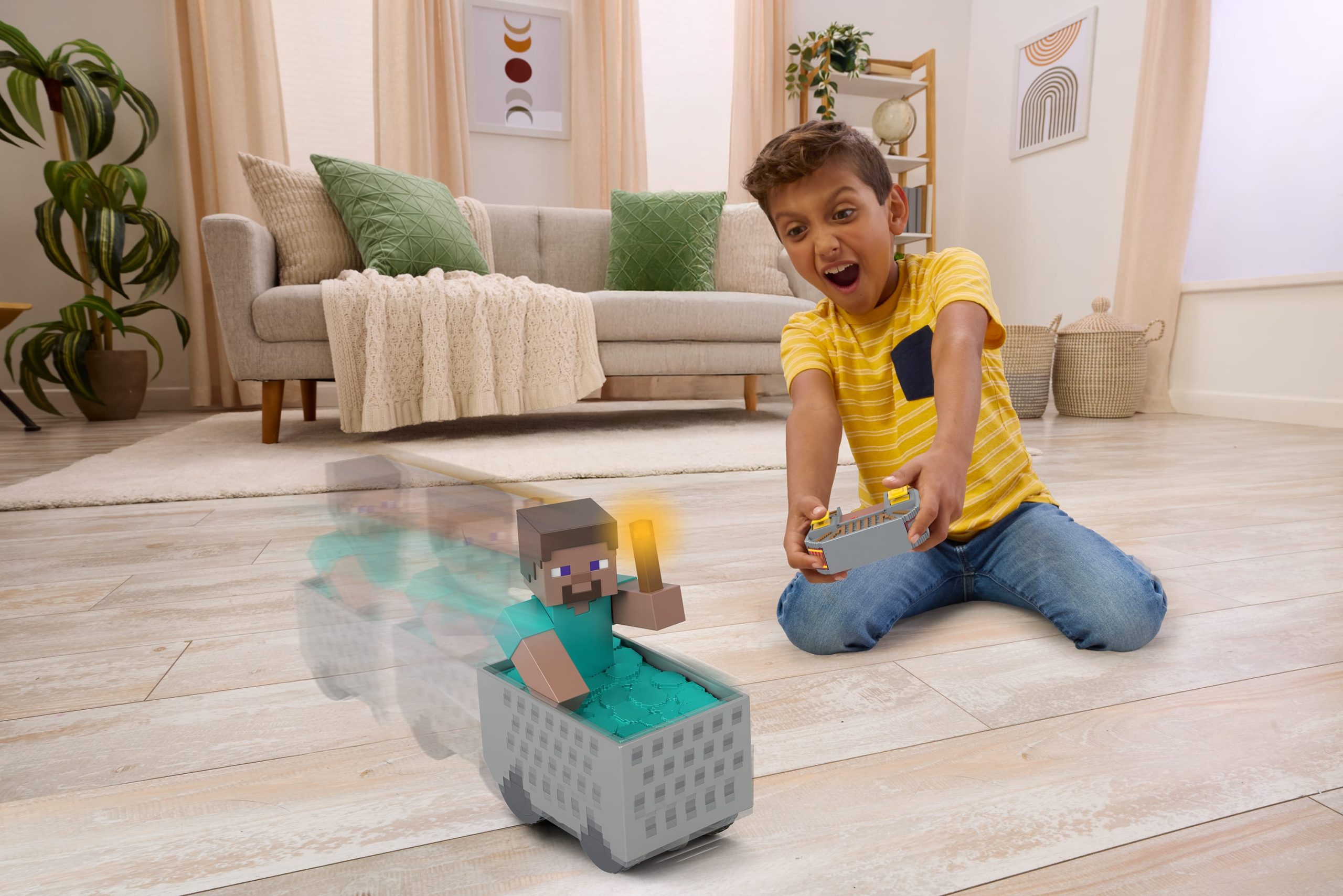 Minecraft Minecart RC & Steve. Wheelie Stunt & Turbo Boost. Lights & Digital Item Code - Image 2