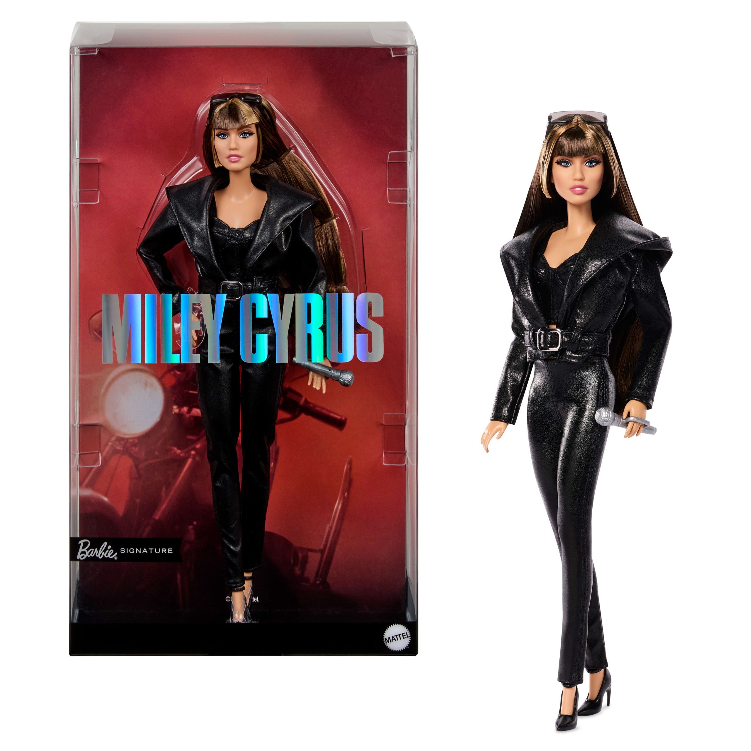 Barbie?-Poup??e Miley Cyrus-Tenue en Similicuir Avec Capuche et Talons