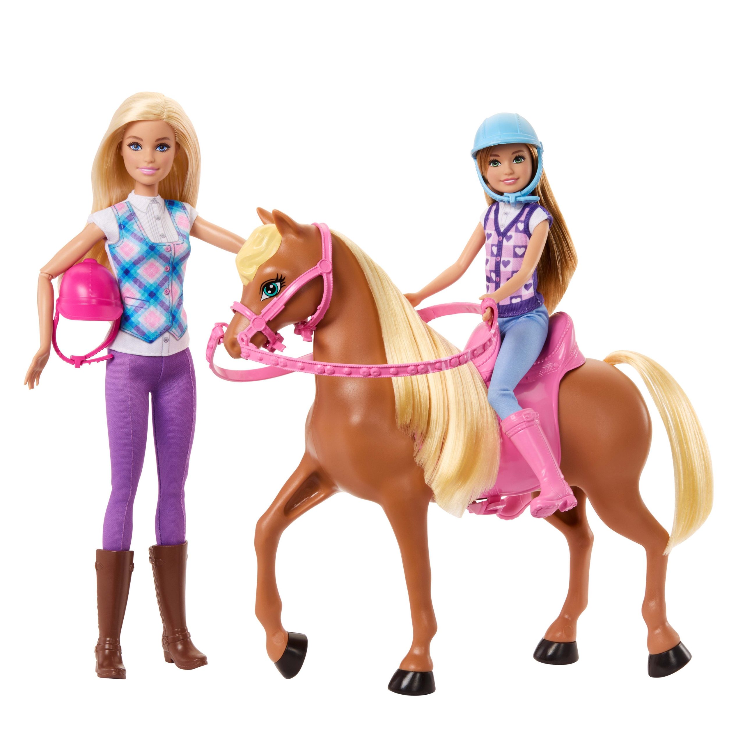 Barbie Toy Horse & Doll Set. includes Barbie & Stacie Sisters With Helmets & Riding Accessories