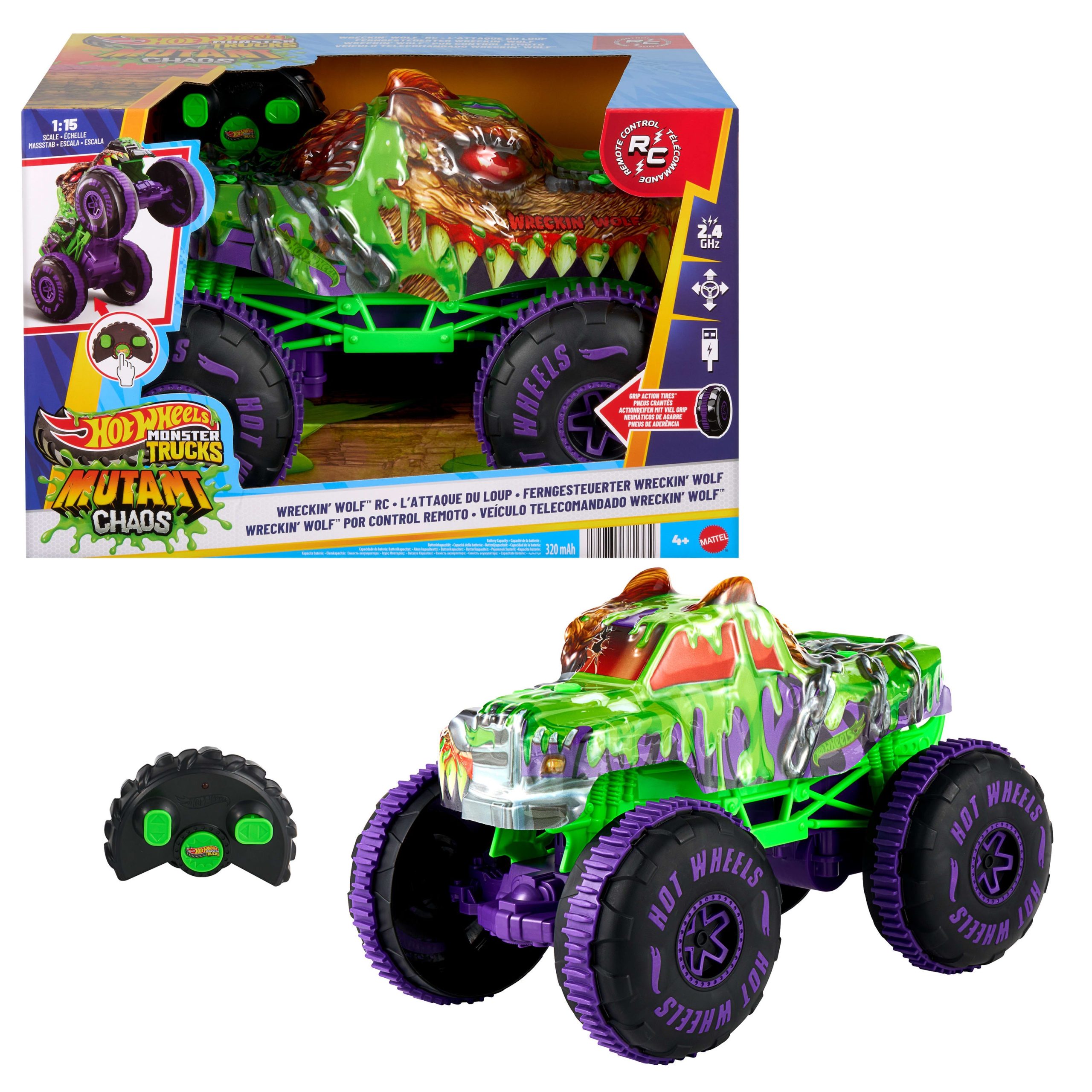Hot?Wheels Monster Trucks Loup Ravageur T??l??command??