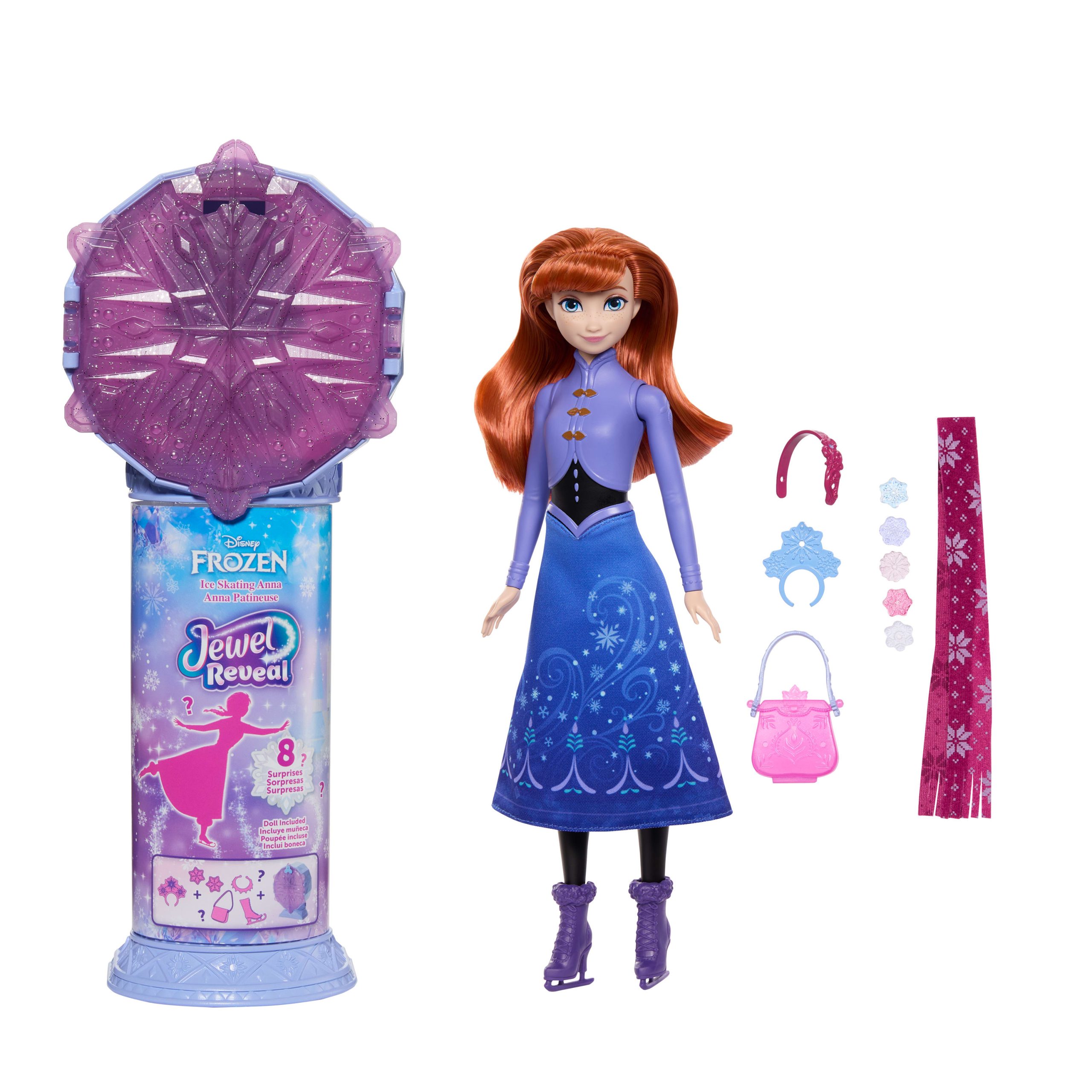 Disney Frozen Jewel Reveal Ice Skating Anna Fashion Doll With 8 Surprises Including Gem Box & Accy - Image 5