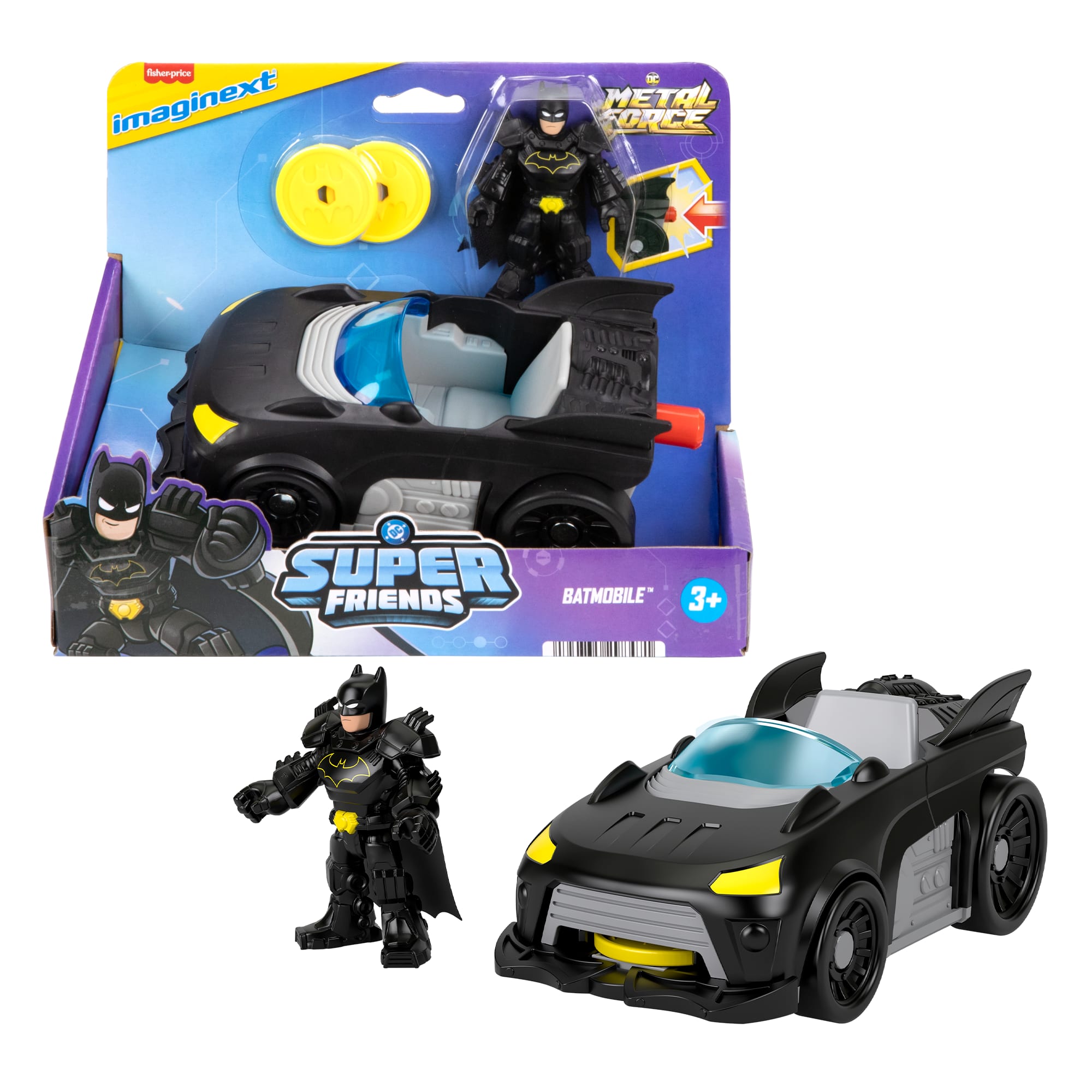 Fisher-Price Imaginext DC Super Friends Metal Force Batmobile Toy Car & Batman Action Figure Set