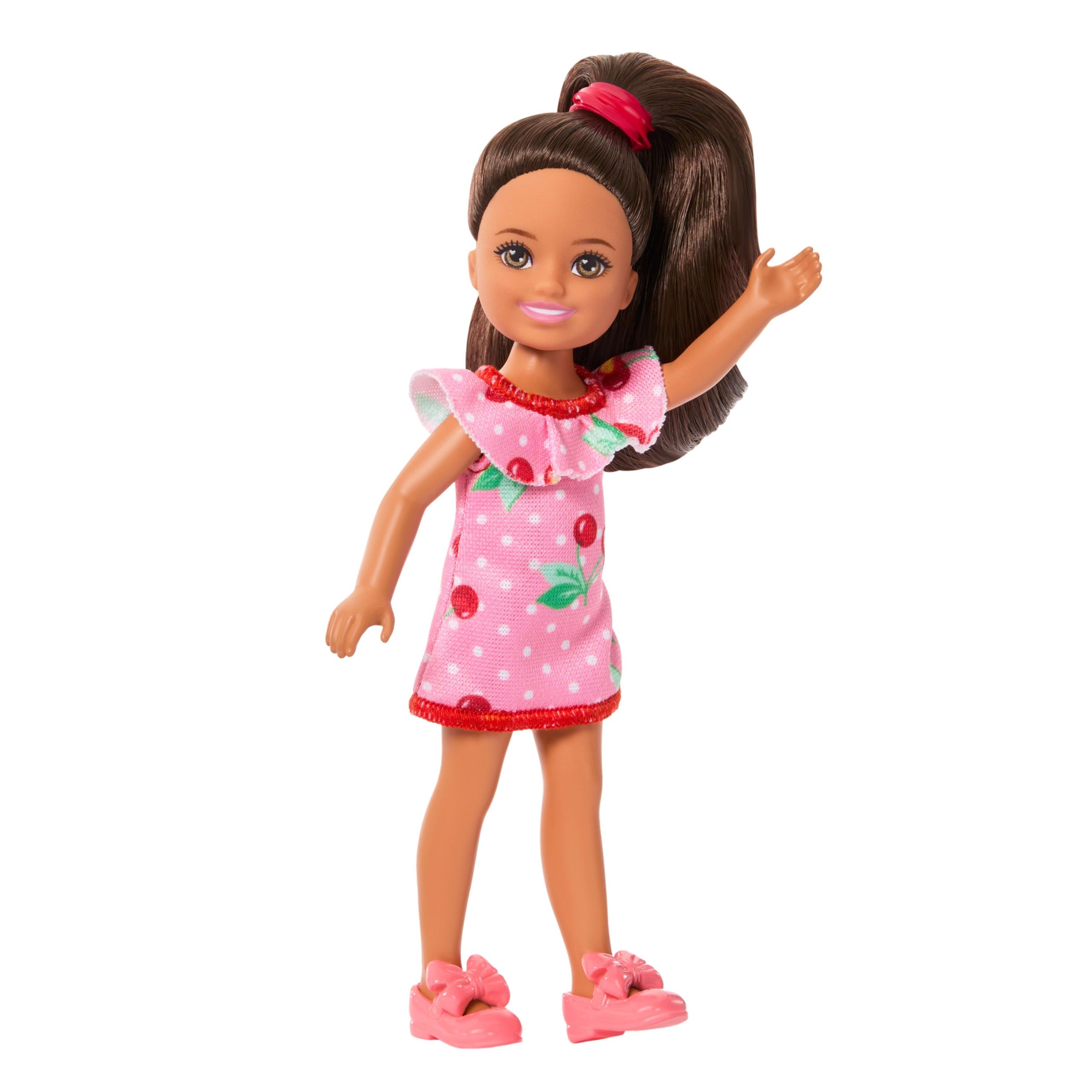 Barbie Club Chelsea Lula Small Doll. 6-inch With Brunette Hair in Cherry-Print Dress & Sandals - Image 4