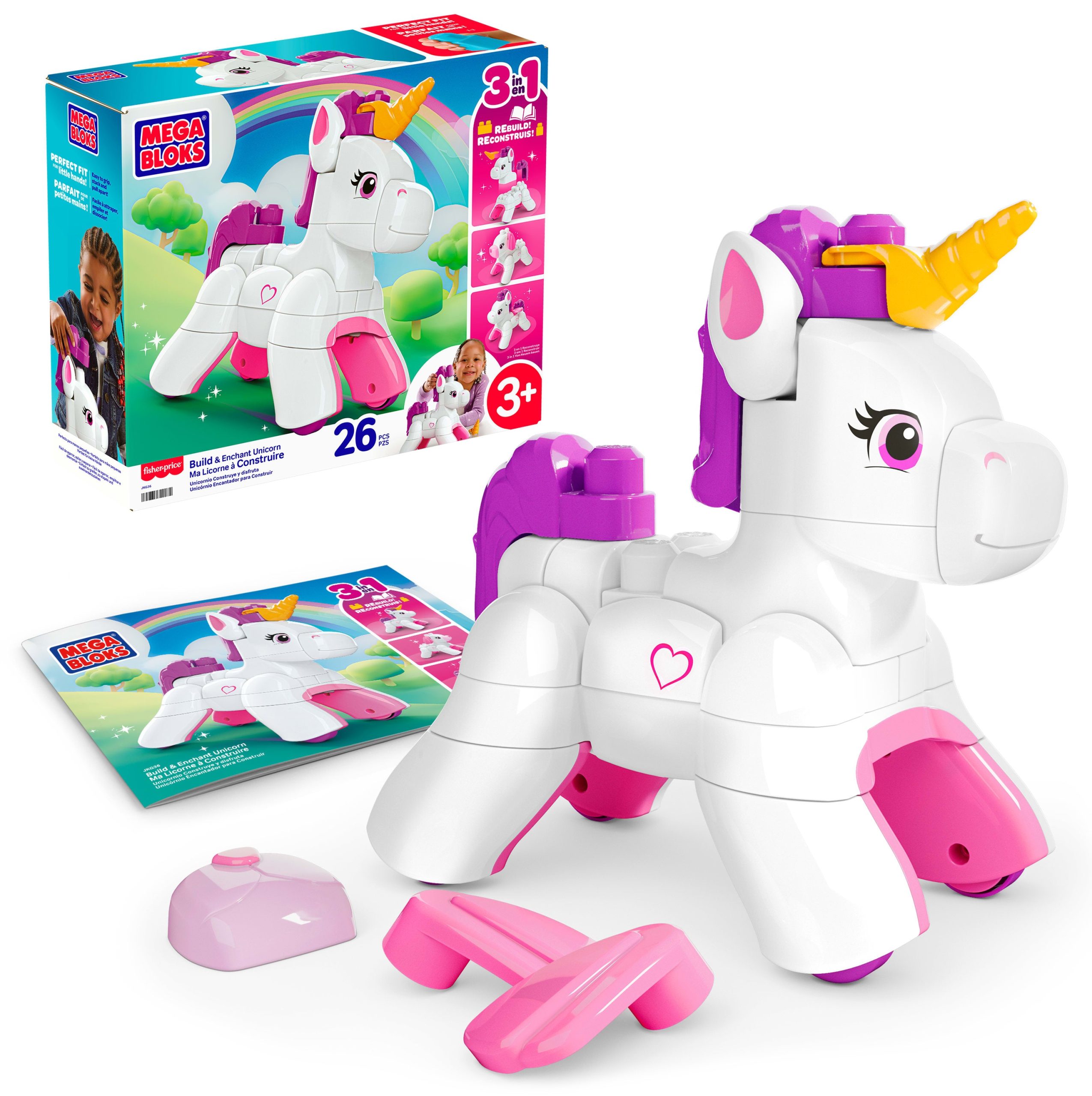 Mega Bloks Jogo de Constru??o 3 em 1 Unic??rnio Monta e Brilha