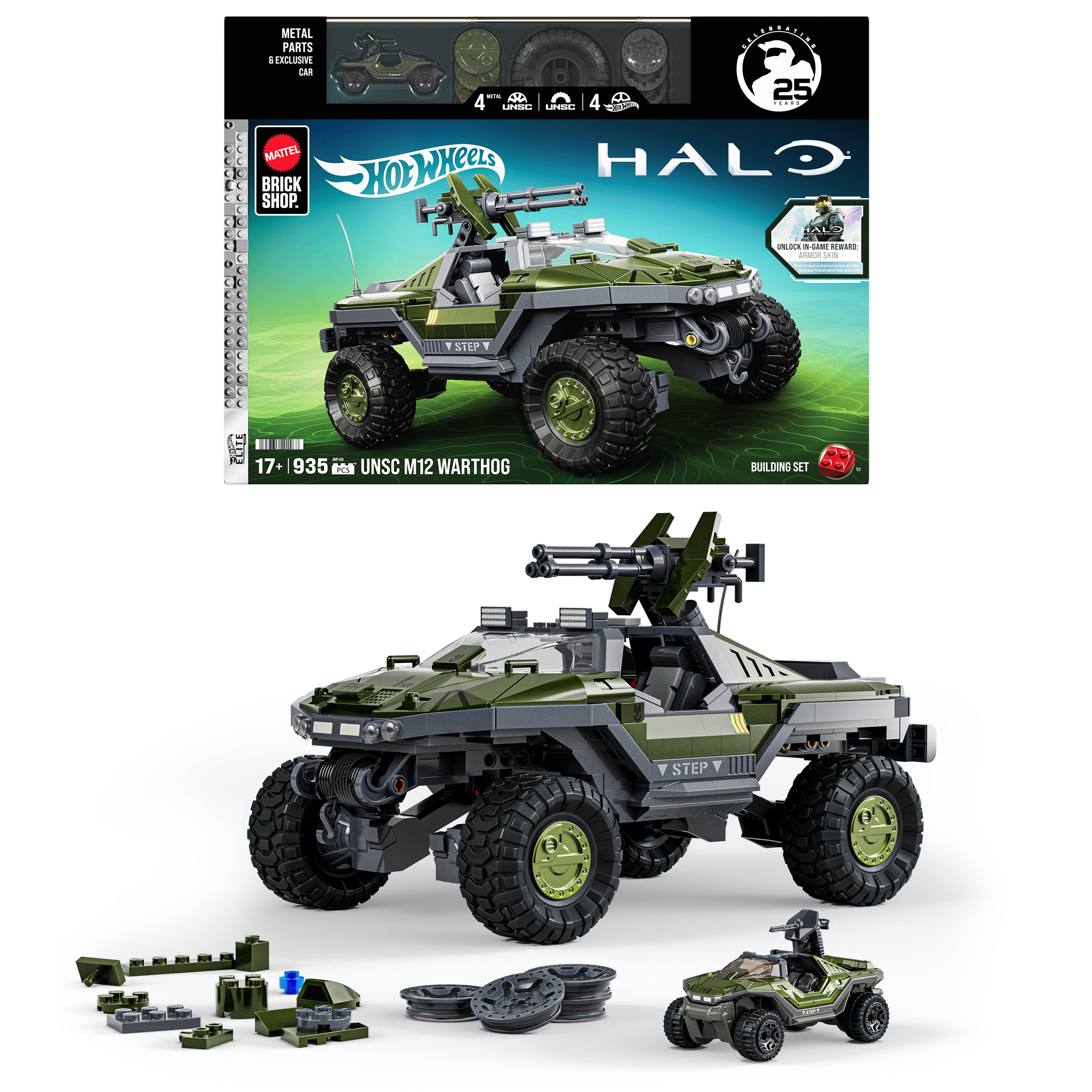 Mattel Brick Shop Hot Wheels Halo UNSC M12 Warthog Building Toy Kit (935?Pieces). For Collectors