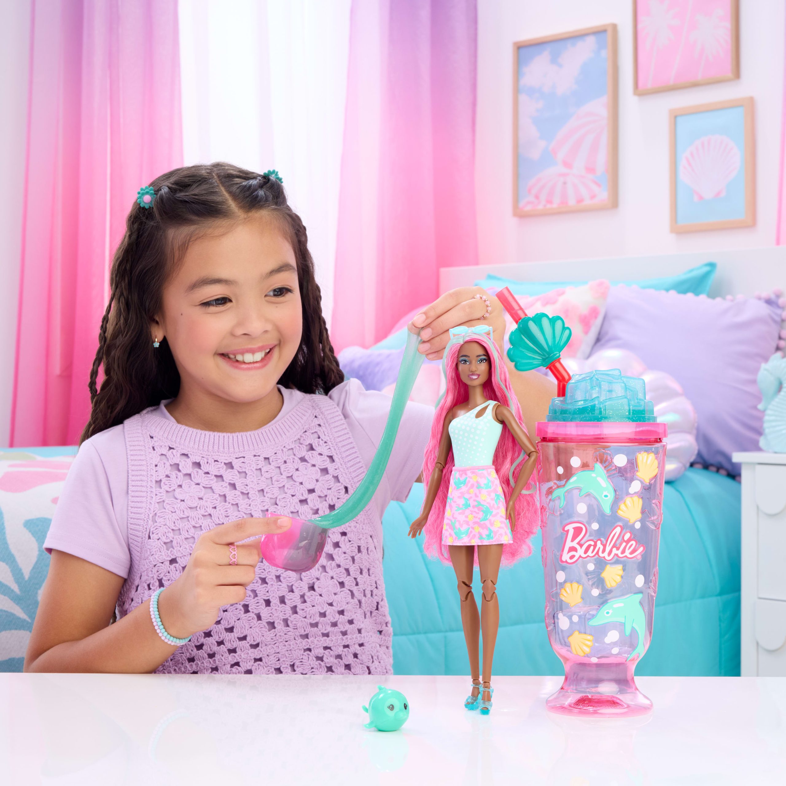 Barbie Pop Reveal Doll & Accessories. Sea Slushy Series Fashion Doll. Pet. Slime & Color Change - Image 2