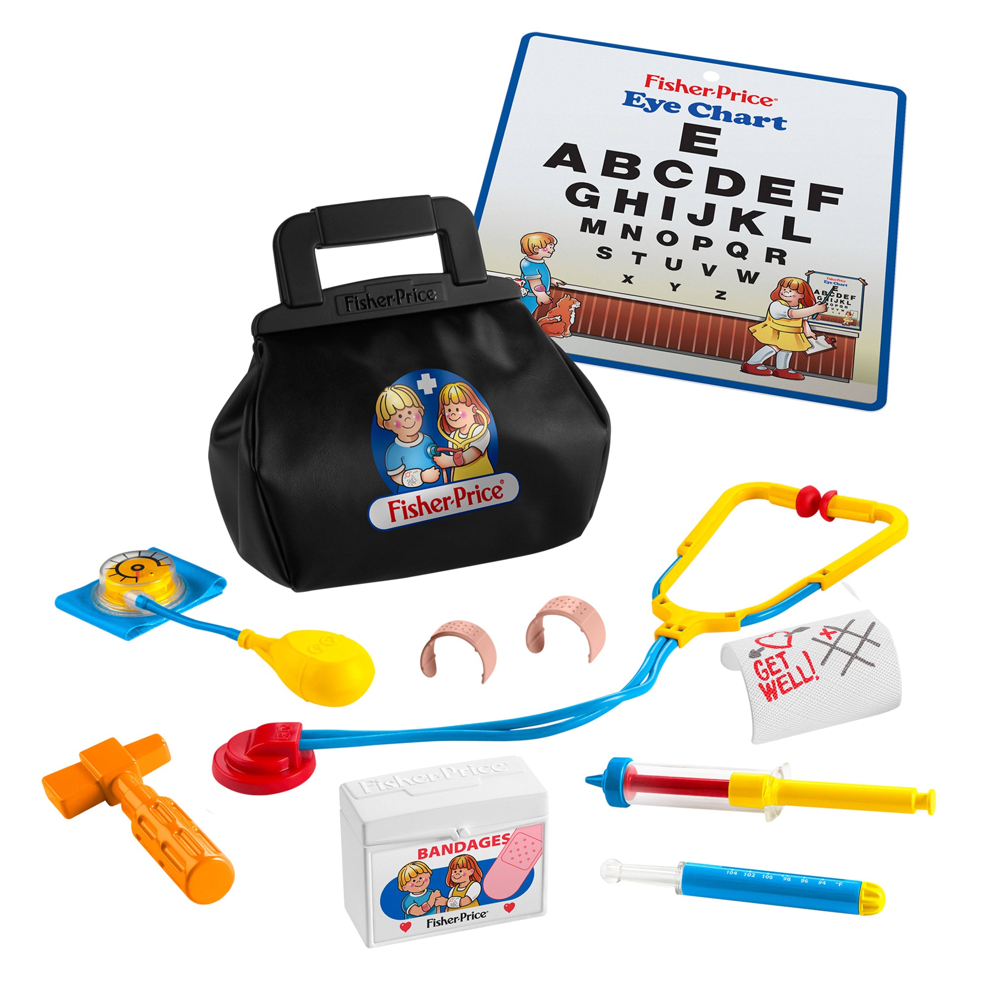 Fisher-Price 1988 Medical Kit. 11-Piece Doctor Bag Pretend Play Set For Preschool Kids