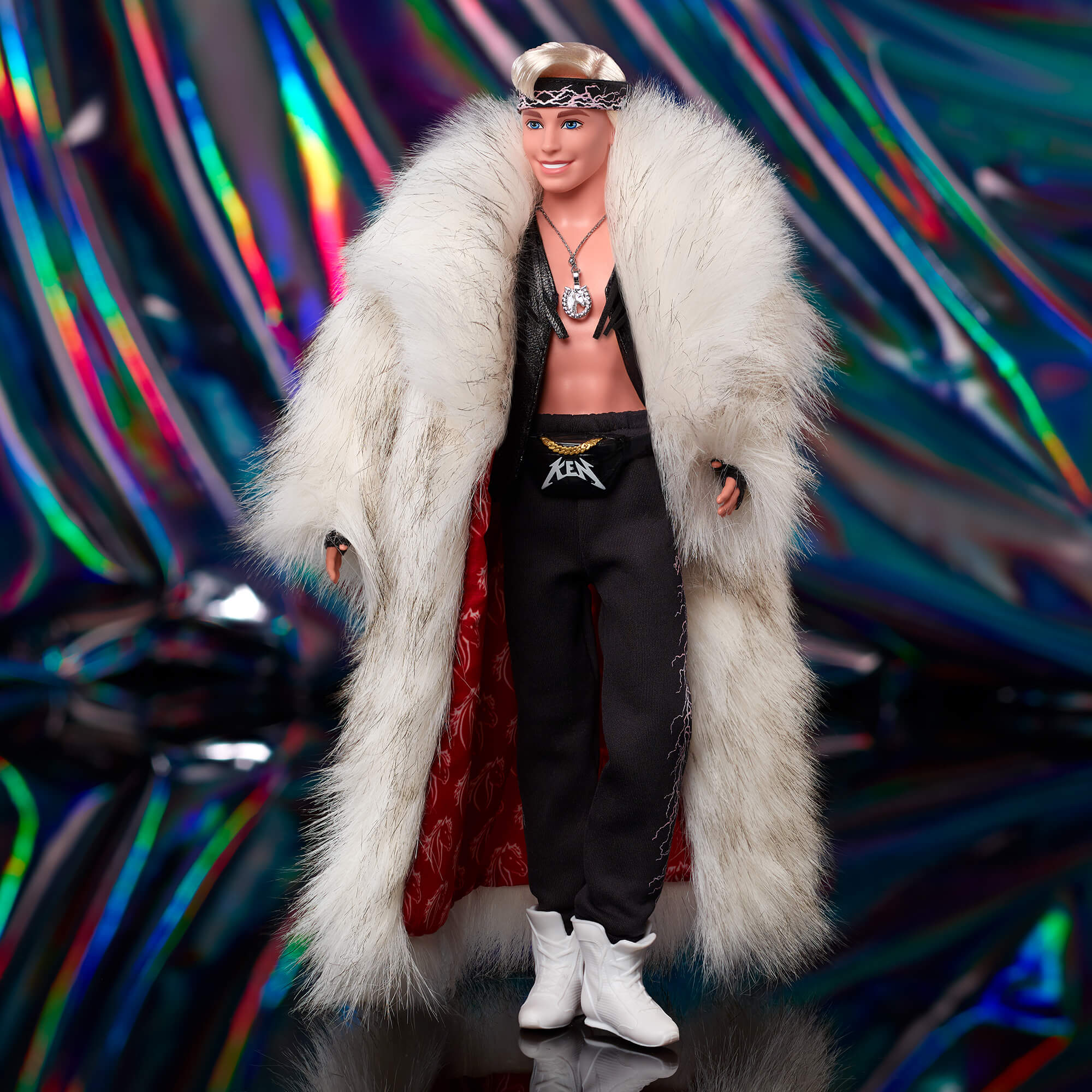 Ken Doll in Faux Fur Coat and Black Fringe Vest ?C Barbie The Movie - Image 3