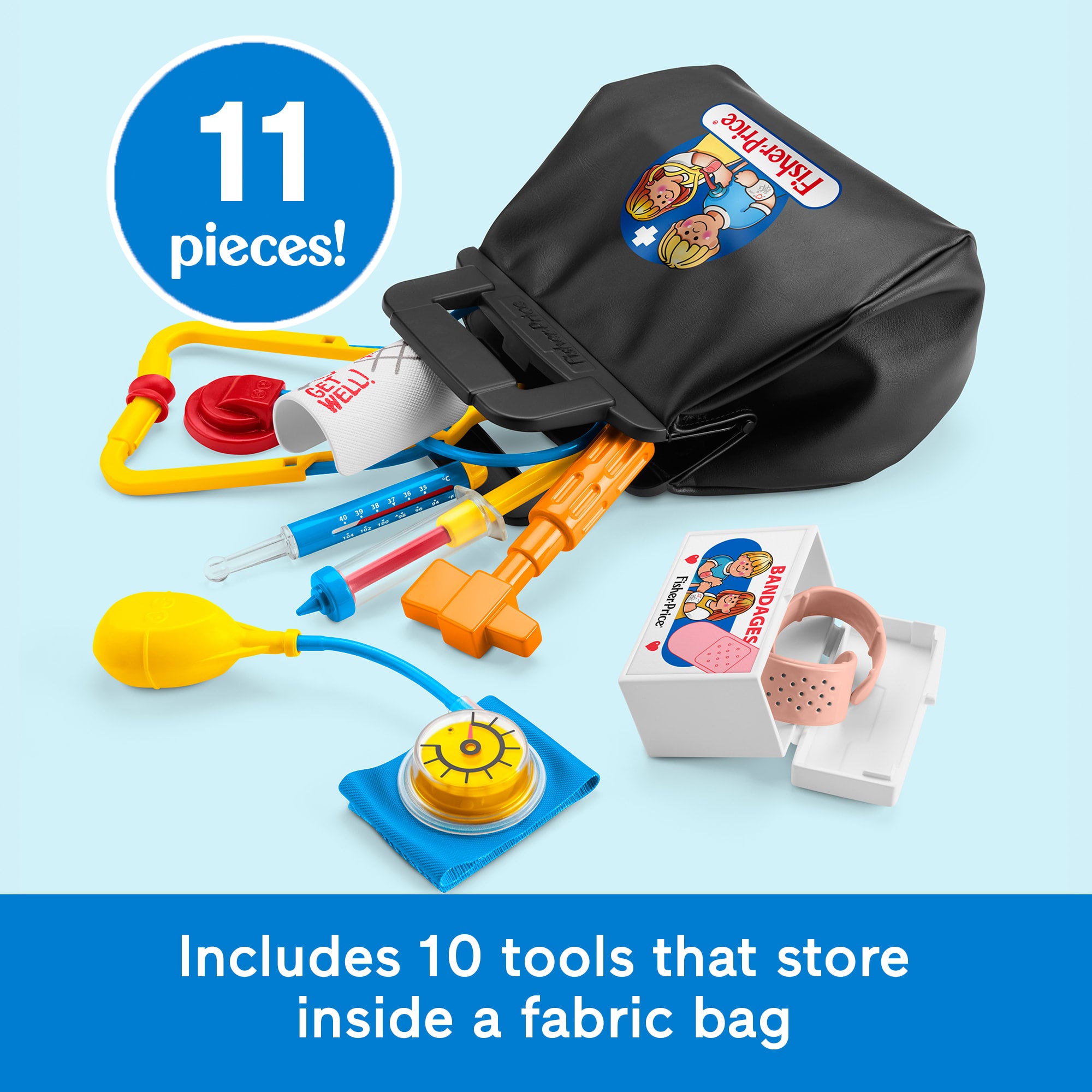 Fisher-Price 1988 Medical Kit. 11-Piece Doctor Bag Pretend Play Set For Preschool Kids - Image 5