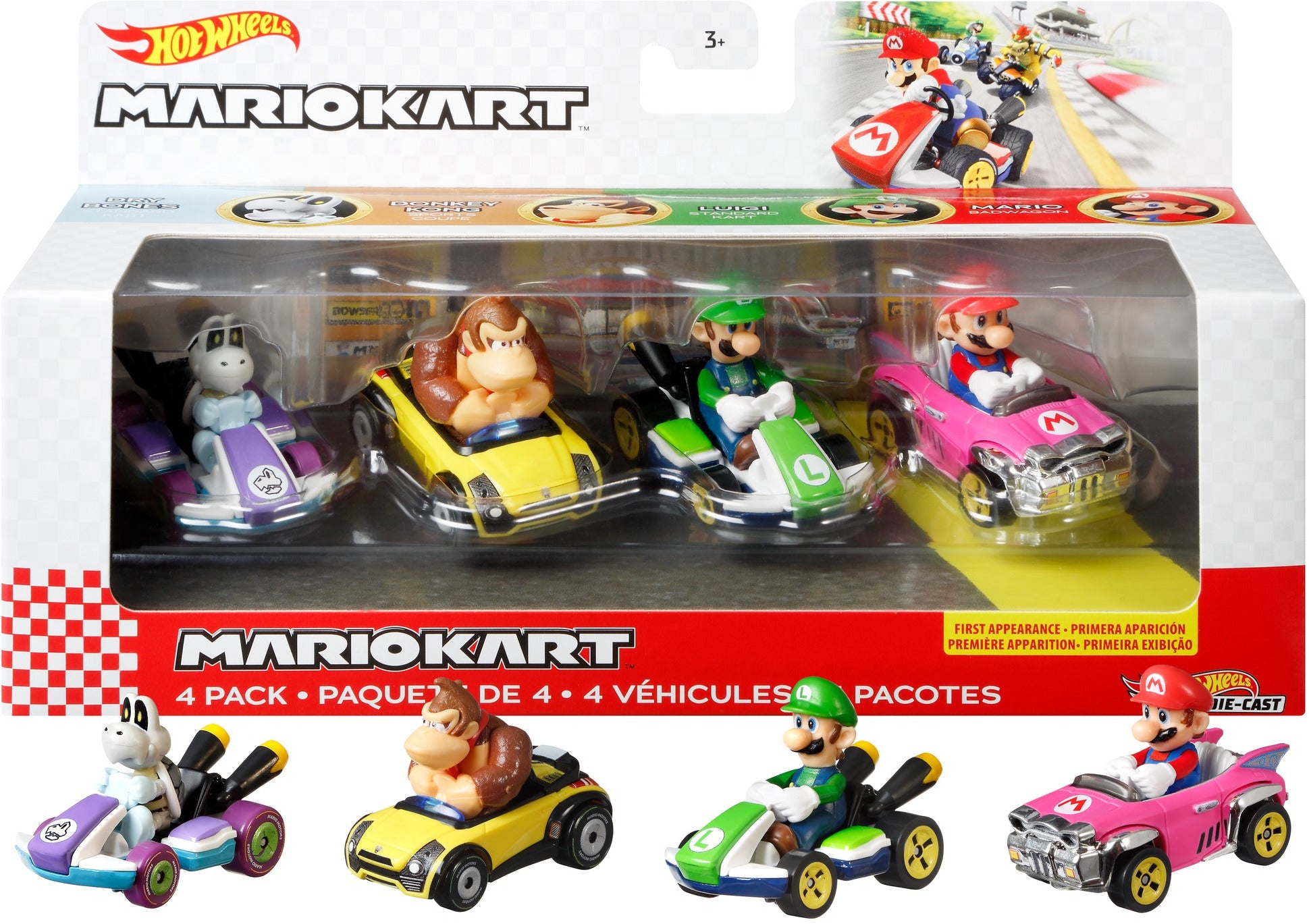 Hot Wheels Mario Kart Veh??culo de Juguete paquete sorpresa de 4 autos
