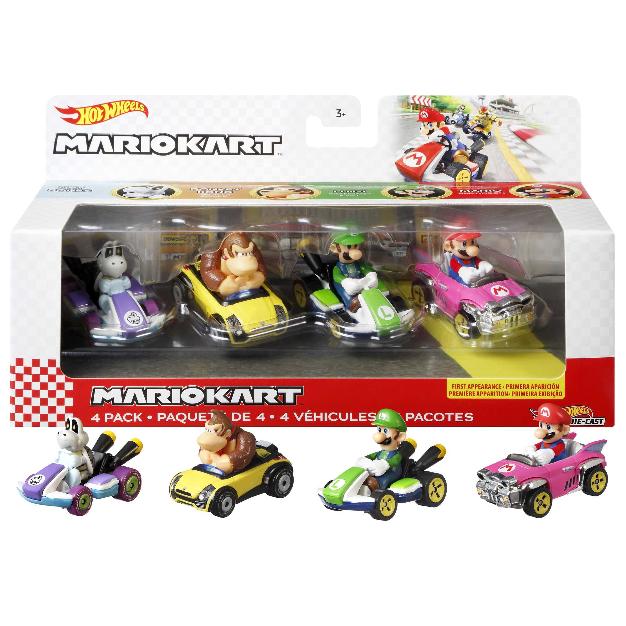 Hot Wheels Mario Kart Coffret de 4 Personnages en M??tal Moul??