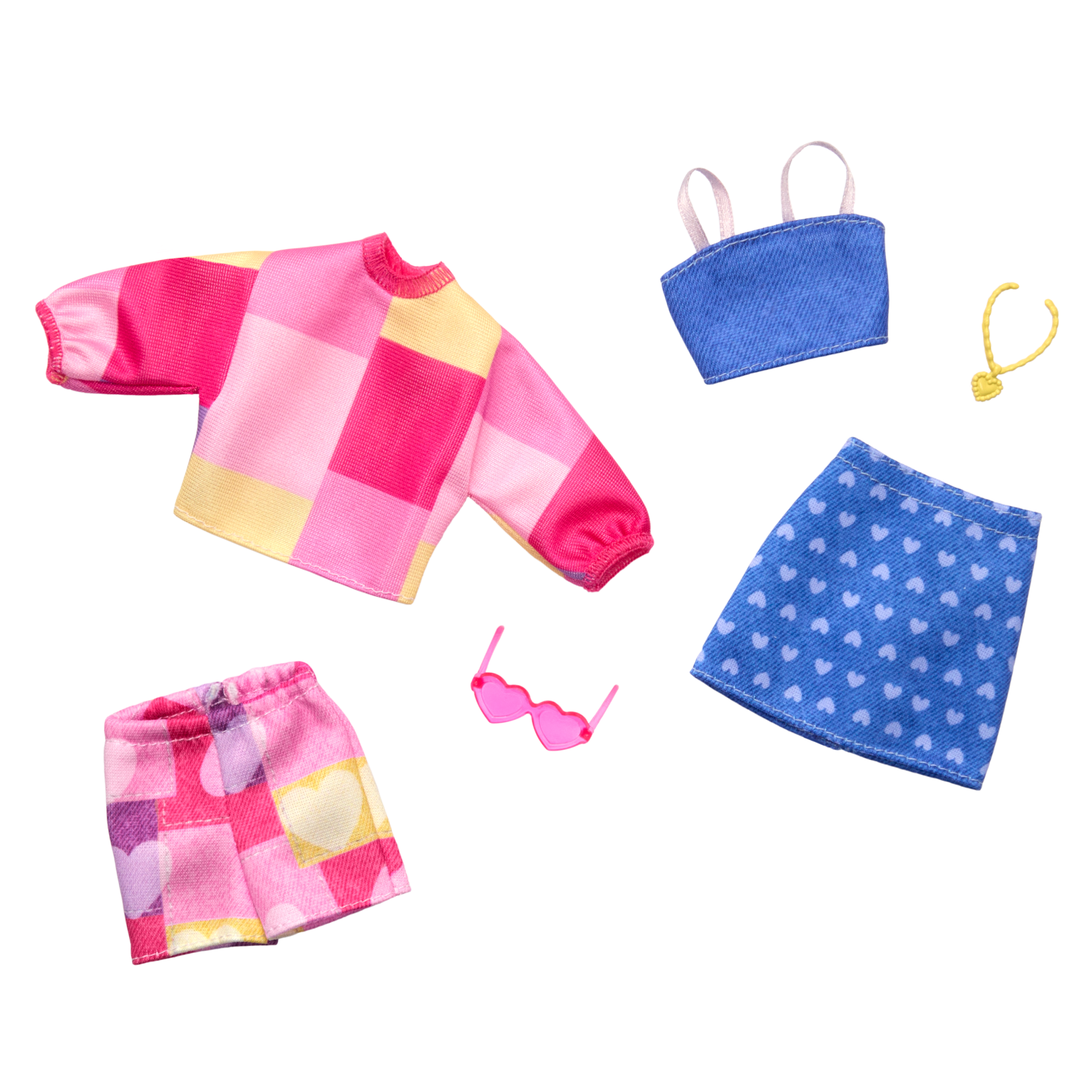 Barbie Doll Clothing. Fashion And Accessory 2-Pack Featuring Pink & Blue Patterns (2 Outfits)