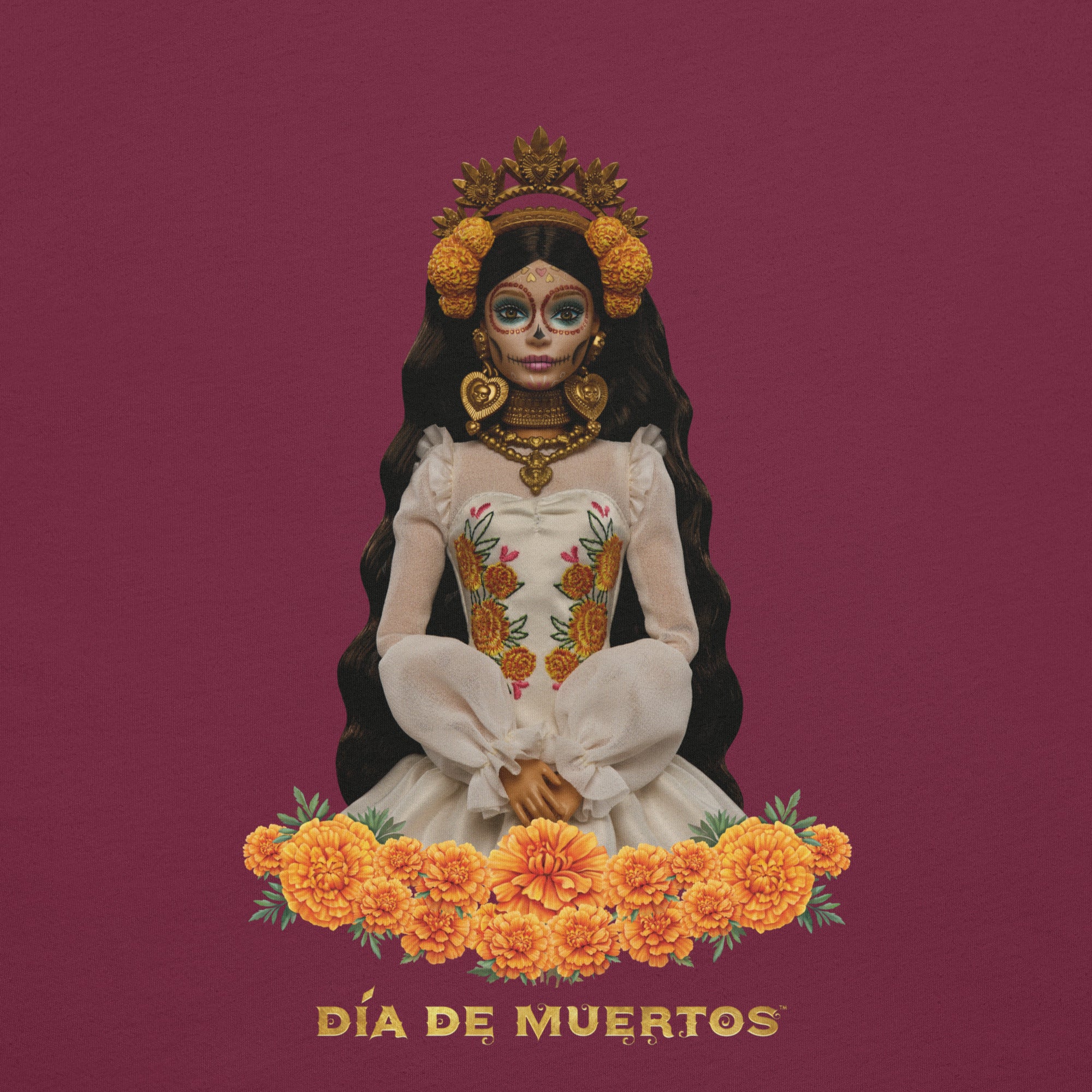 Barbie D??a de Muertos Maroon T-Shirt - Image 5