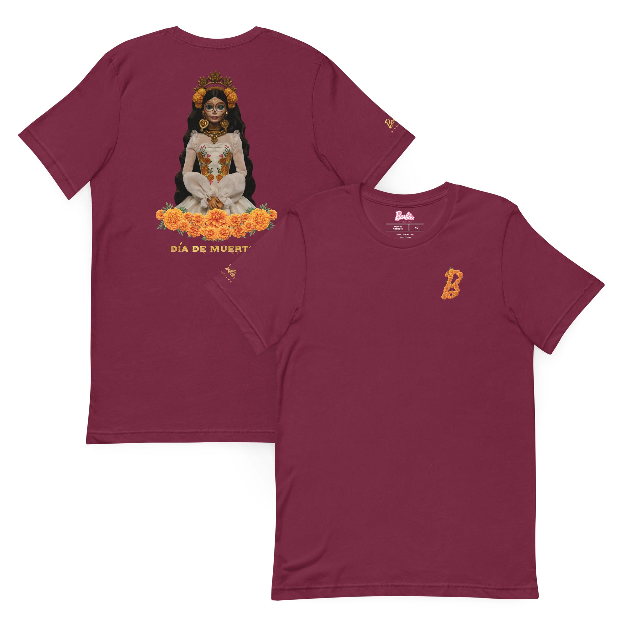 Barbie D??a de Muertos Maroon T-Shirt