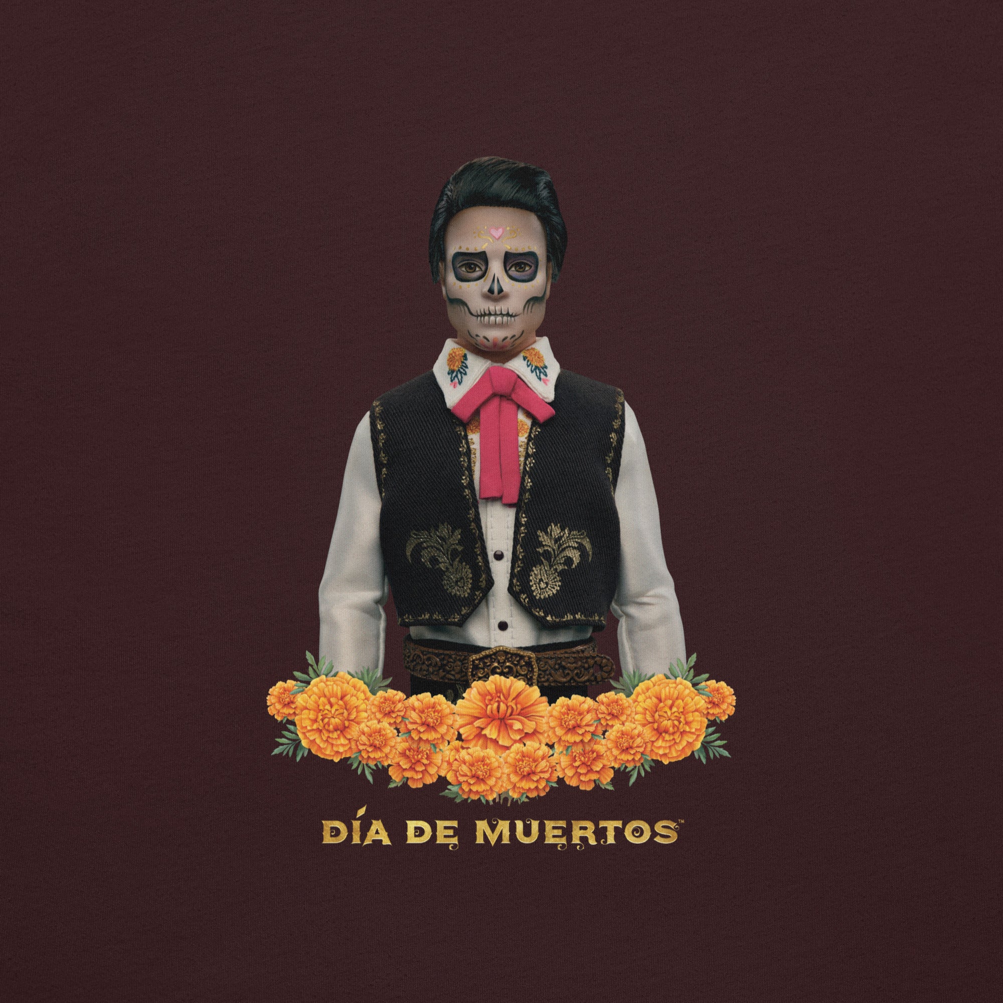 Barbie D??a de Muertos Ken Embroidered Oxblood T-Shirt - Image 5